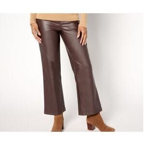 Belle Kim Gravel Coated Twill Wide Leg Pant Chocolate Plum Size 4 A655169 NWOT